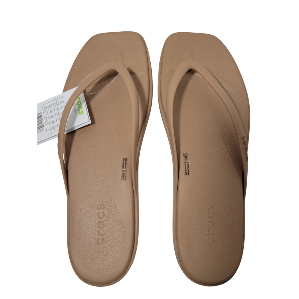 Crocs Miami Flip Flops Women Size 10 Brown Square Toe Thong Sandals 211435 Beach